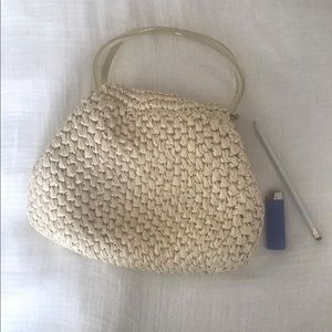 Vintage woven straw bag with acrylic handles